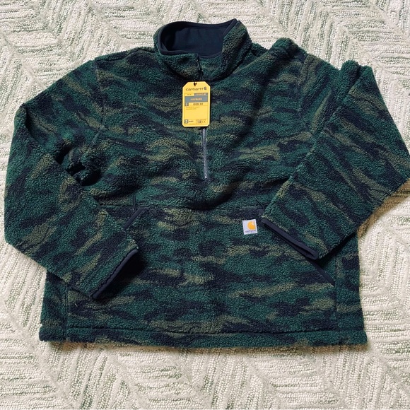 Carhartt Other - NWT Carhartt Men's 1/2 Zip Camo Loose Fit Fleece Kangaroo Zip Pocket Pullover